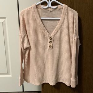 Pink Waffle Knit Oversized Longsleeve Shirt - Size Small